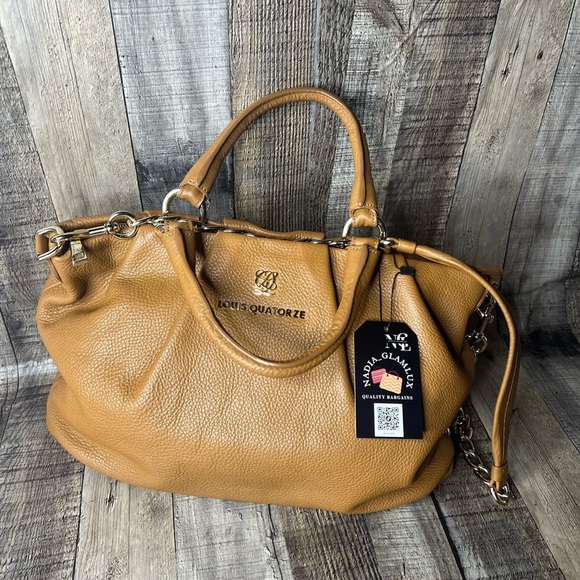 Louis Quatorze Women’s Brown Leather Satchel Shoulder Bag Crossbody Handbag - Picture 5 of 16